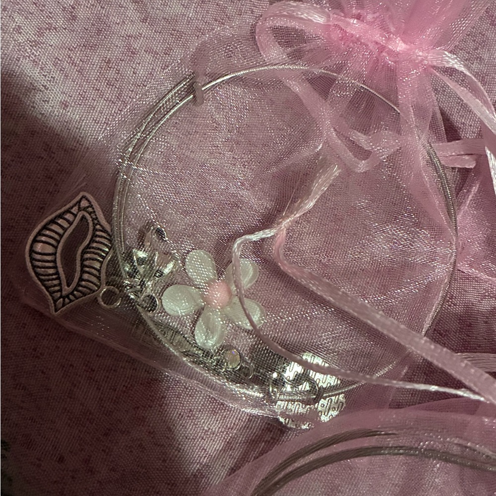 Alex and Ani Silver Bracelet with White and Pink Flower Charm SET OF 4